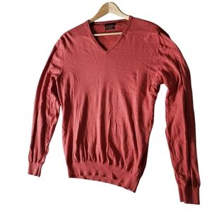 Massimo Dutti XL Sweater Men's Pullover Silk Cotton Cashmere Orange VNeck Preppy